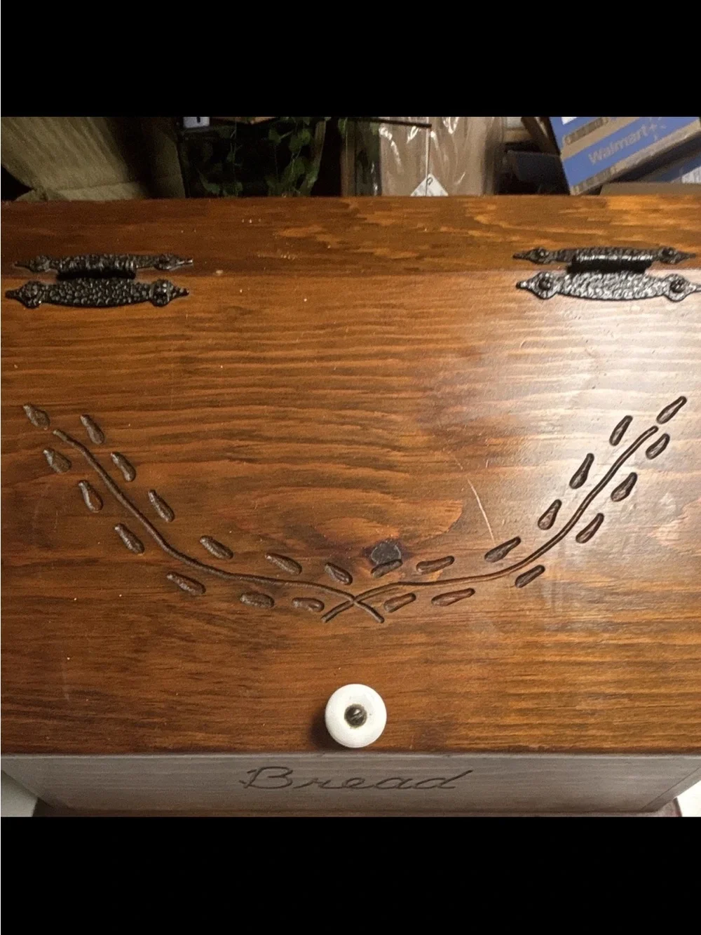 Vintage Handcrafted Wooden Bread Box Storage Chest in Brown